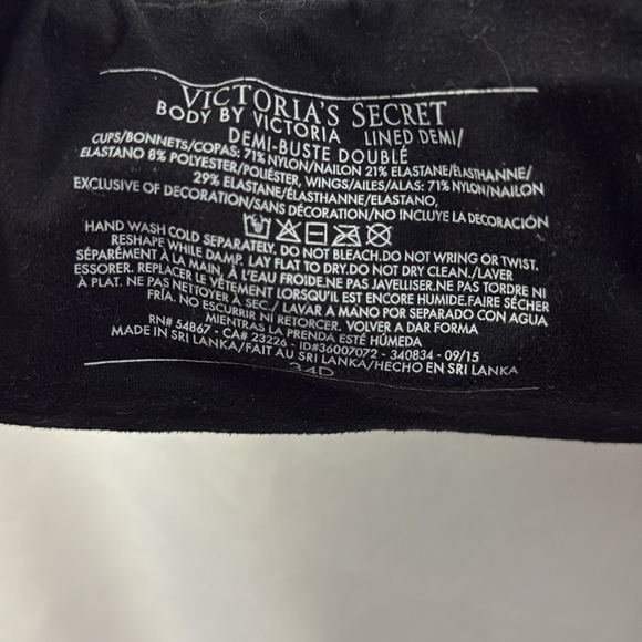 Victoria’s Secret Bra 34D Lined Demi Body By Victoria Black White Lace - Picture 8 of 9